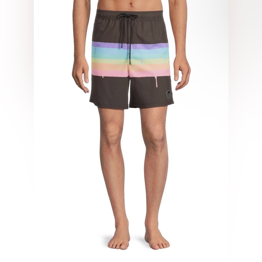 Mens Neff Rainbow Paint Brush Stroke Swim Trunks Size L